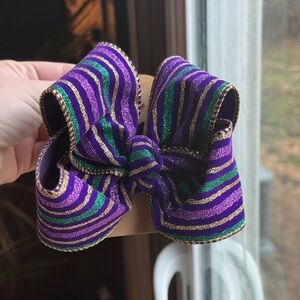 Vibrant Striped Hair Bow for Kids Mardi Gras